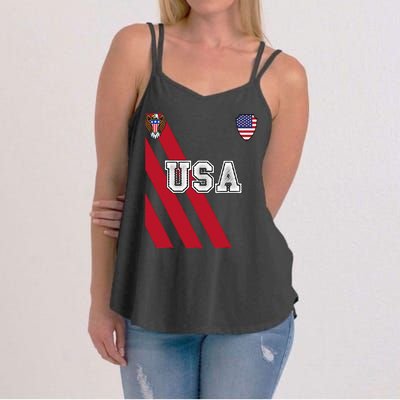 Usa America Soccer Jersey Red Blue Football Ball Travel Women's Strappy Tank