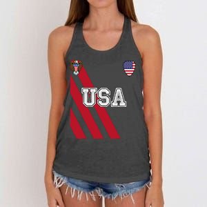 Usa America Soccer Jersey Red Blue Football Ball Travel Women's Knotted Racerback Tank