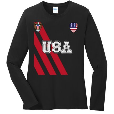 Usa America Soccer Jersey Red Blue Football Ball Travel Ladies Long Sleeve Shirt