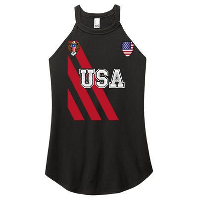 Usa America Soccer Jersey Red Blue Football Ball Travel Women's Perfect Tri Rocker Tank