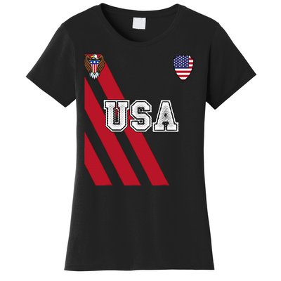 Usa America Soccer Jersey Red Blue Football Ball Travel Women's T-Shirt