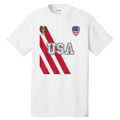 Usa America Soccer Jersey Red Blue Football Usa 2026 Tall T-Shirt