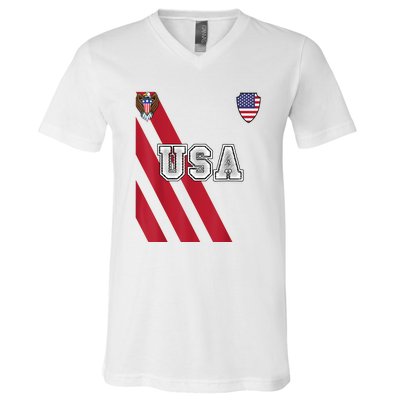 Usa America Soccer Jersey Red Blue Football Usa 2026 V-Neck T-Shirt