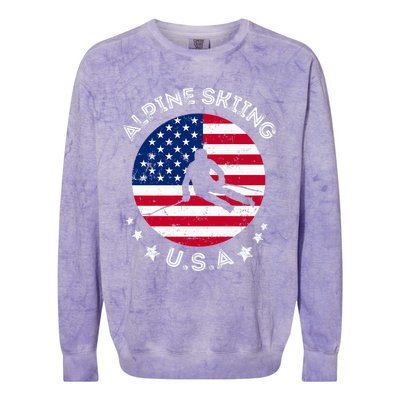 US Alpine Skiing Team Retro Support USA Downhill Skiing Team Colorblast Crewneck Sweatshirt