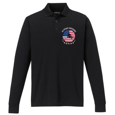 US Alpine Skiing Team Retro Support USA Downhill Skiing Team Performance Long Sleeve Polo