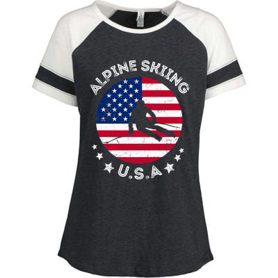 US Alpine Skiing Team Retro Support USA Downhill Skiing Team Enza Ladies Jersey Colorblock Tee