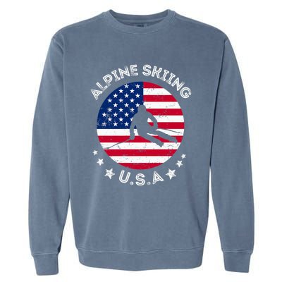 US Alpine Skiing Team Retro Support USA Downhill Skiing Team Garment-Dyed Sweatshirt