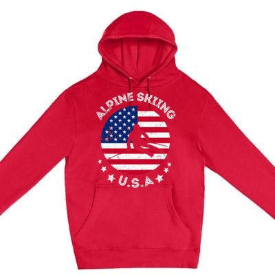 US Alpine Skiing Team Retro Support USA Downhill Skiing Team Premium Pullover Hoodie