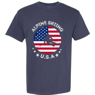 US Alpine Skiing Team Retro Support USA Downhill Skiing Team Garment-Dyed Heavyweight T-Shirt