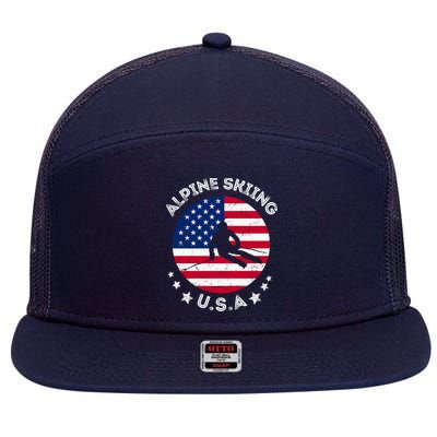 US Alpine Skiing Team Retro Support USA Downhill Skiing Team 7 Panel Mesh Trucker Snapback Hat