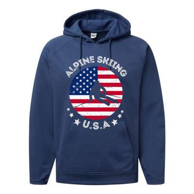 US Alpine Skiing Team Retro Support USA Downhill Skiing Team Performance Fleece Hoodie