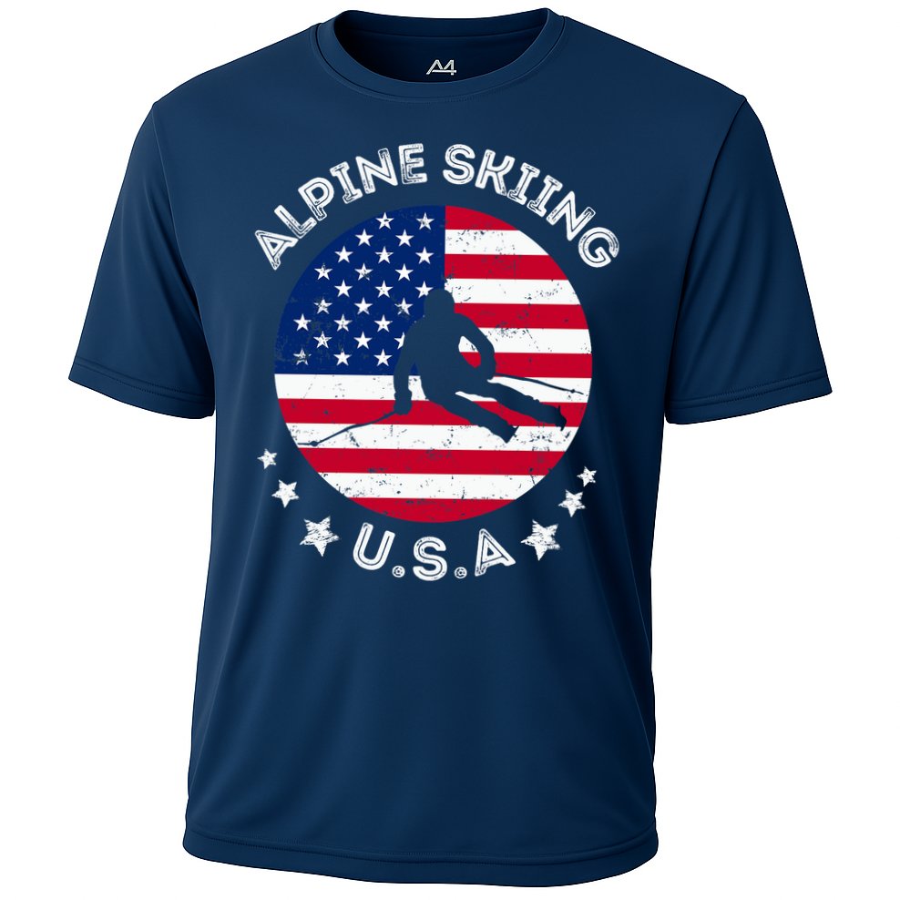 US Alpine Skiing Team Retro Support USA Downhill Skiing Team Cooling Performance Crew T-Shirt