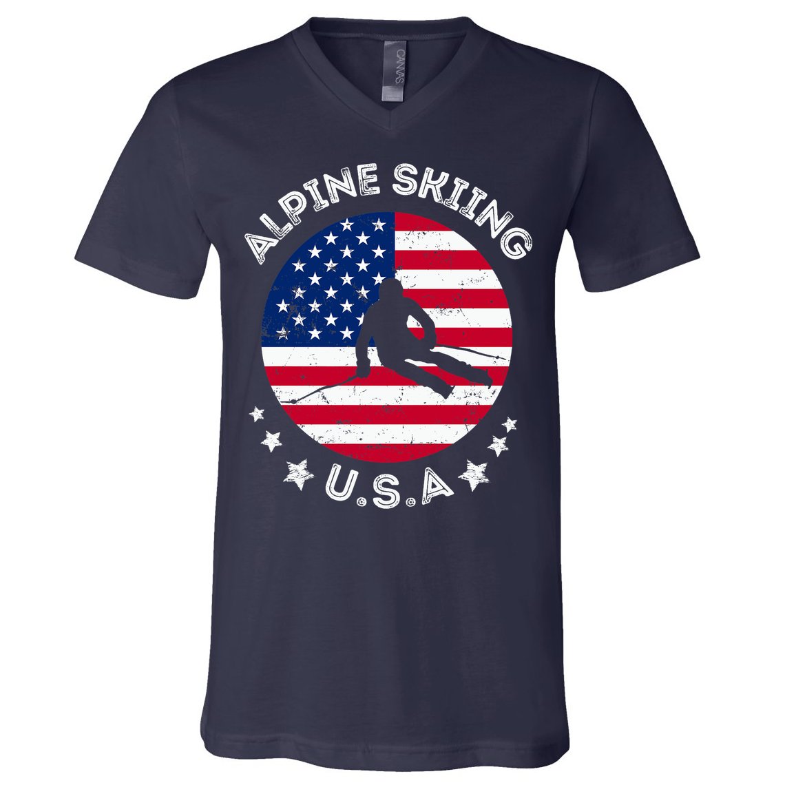 US Alpine Skiing Team Retro Support USA Downhill Skiing Team V-Neck T-Shirt