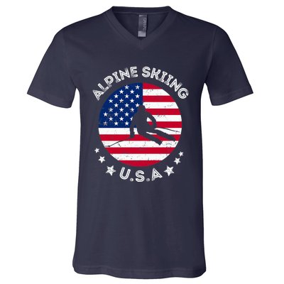 US Alpine Skiing Team Retro Support USA Downhill Skiing Team V-Neck T-Shirt