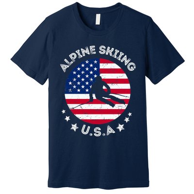 US Alpine Skiing Team Retro Support USA Downhill Skiing Team Premium T-Shirt