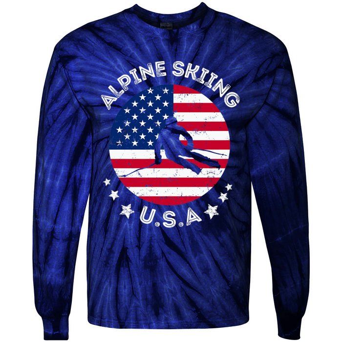 US Alpine Skiing Team Retro Support USA Downhill Skiing Team Tie-Dye Long Sleeve Shirt