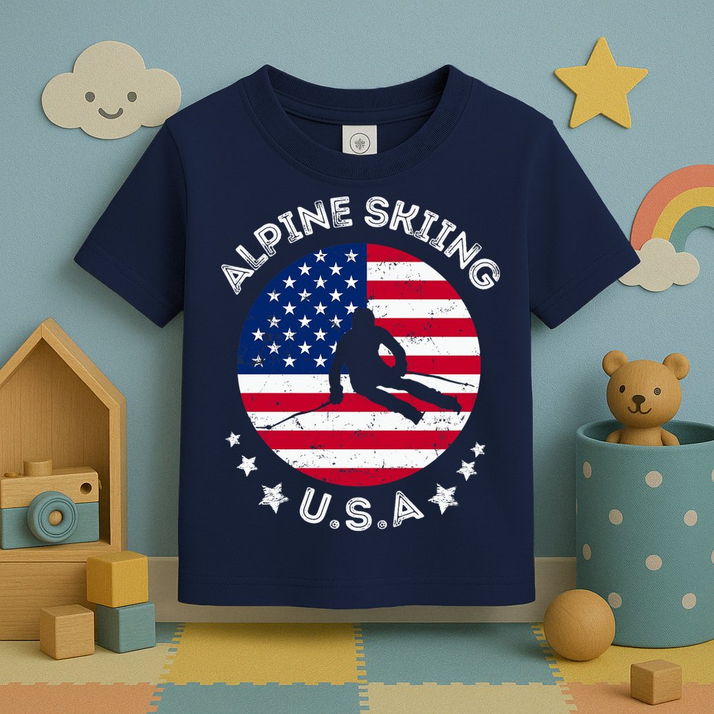 US Alpine Skiing Team Retro Support USA Downhill Skiing Team Toddler T-Shirt