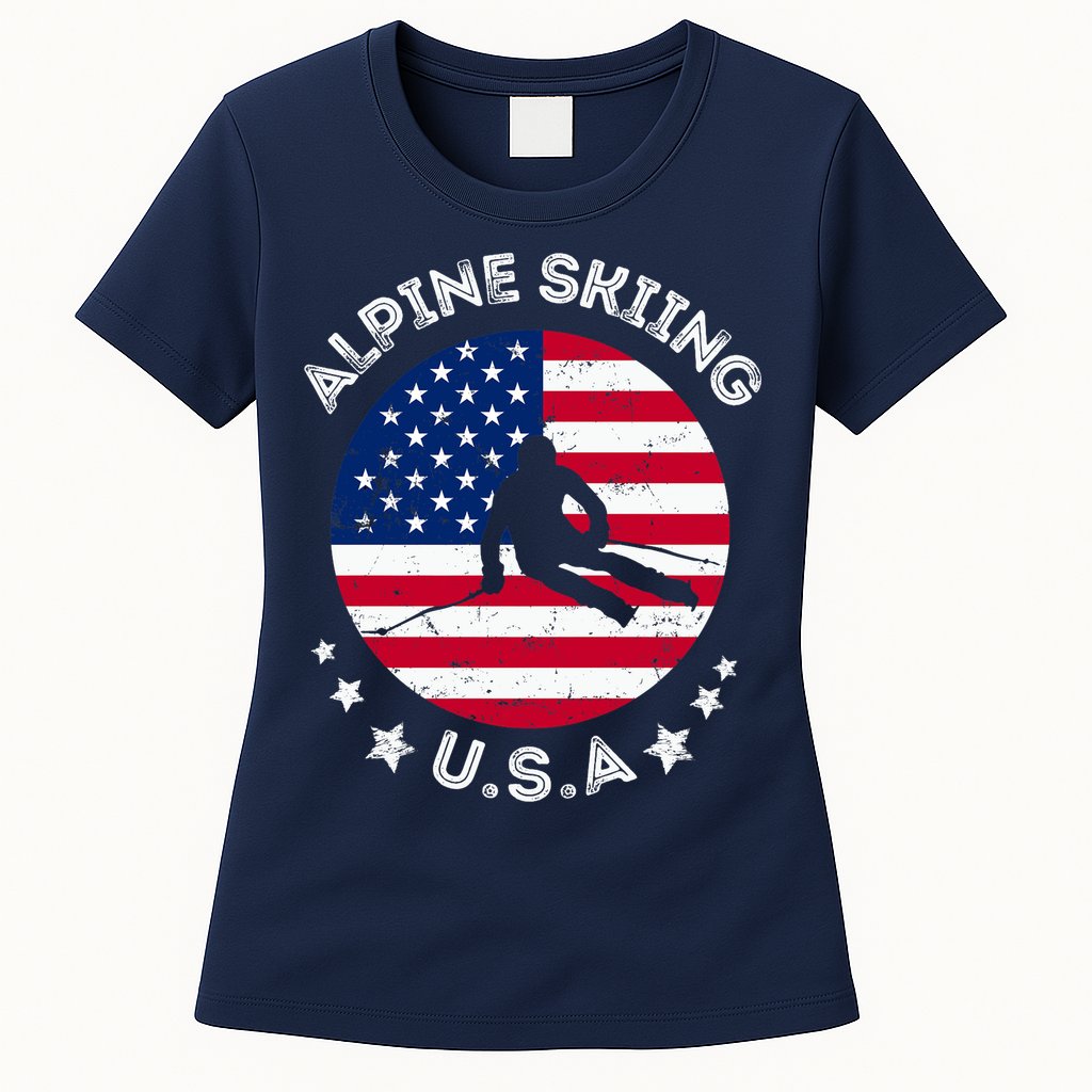 US Alpine Skiing Team Retro Support USA Downhill Skiing Team Womens T-Shirt
