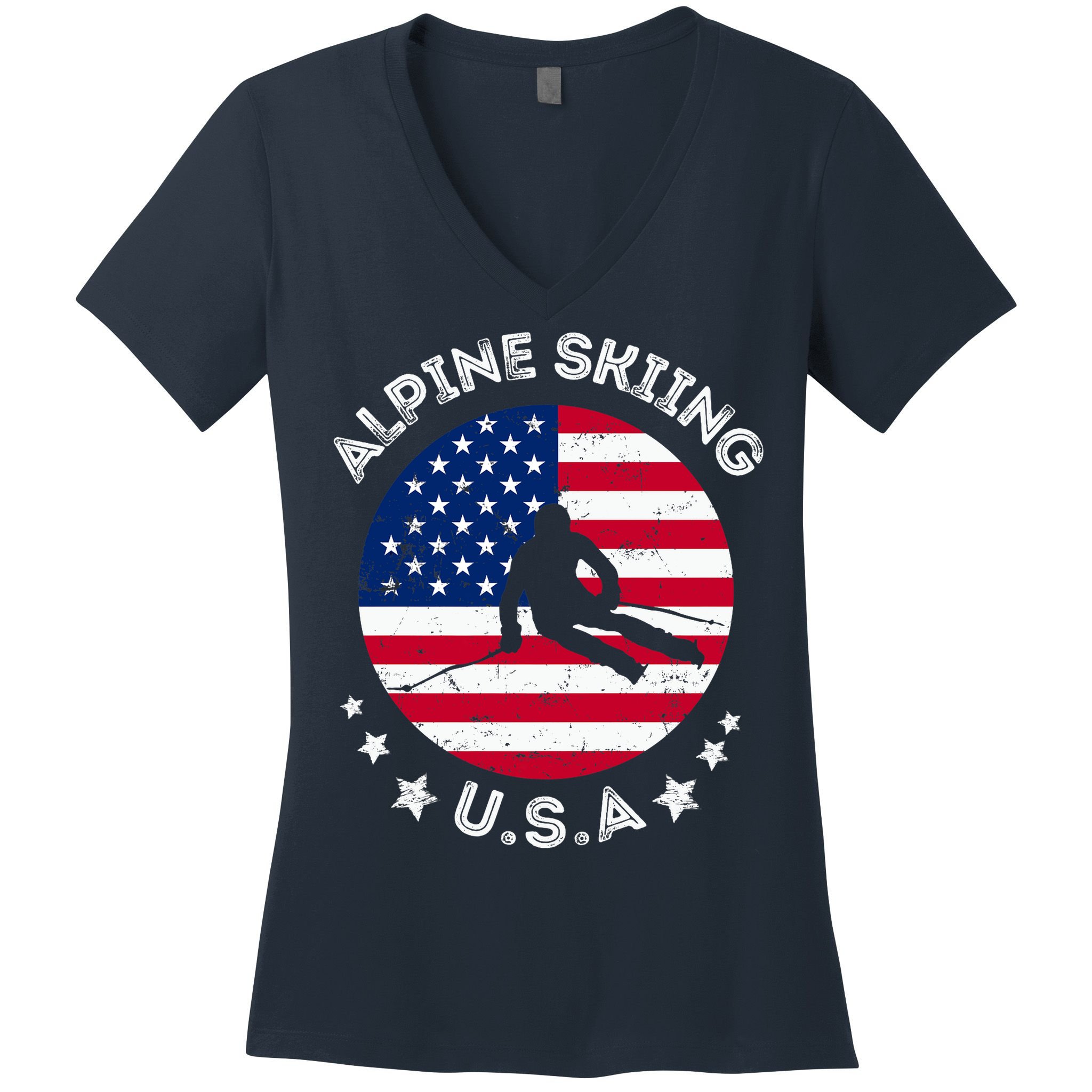 US Alpine Skiing Team Retro Support USA Downhill Skiing Team Women's V-Neck T-Shirt