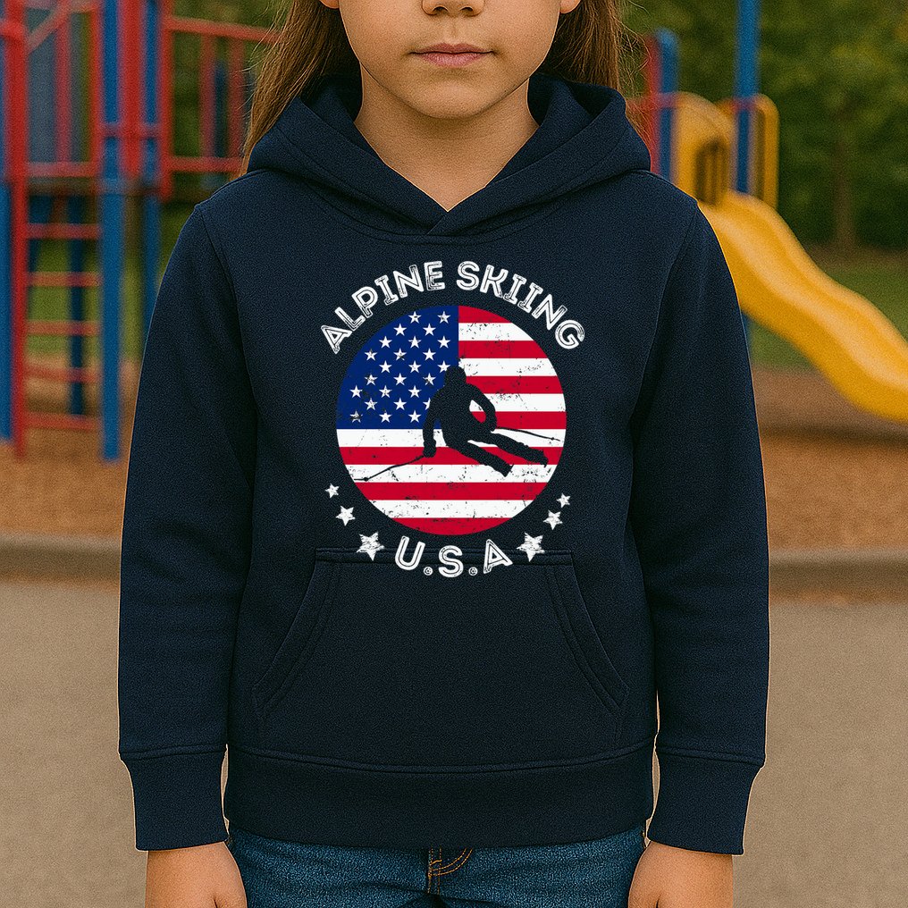 US Alpine Skiing Team Retro Support USA Downhill Skiing Team Kids Hoodie