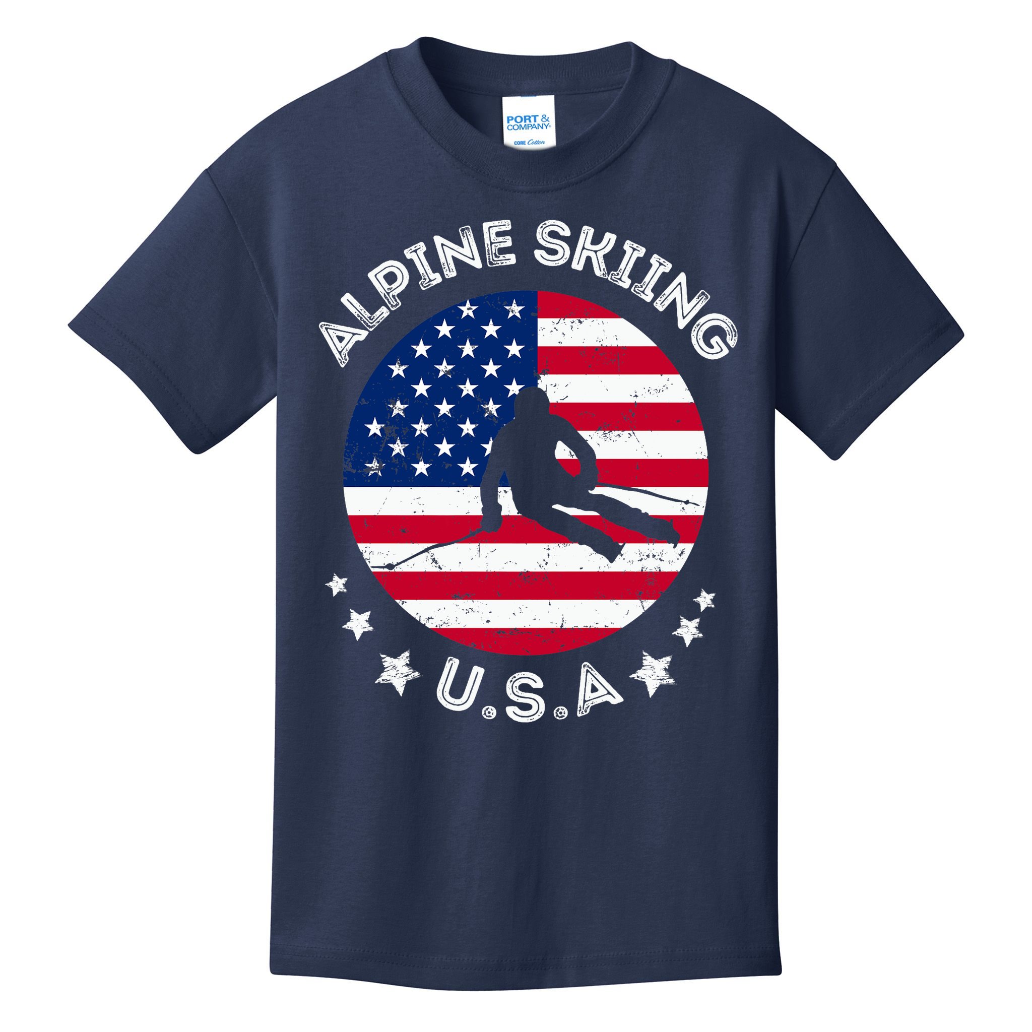 US Alpine Skiing Team Retro Support USA Downhill Skiing Team Kids T-Shirt