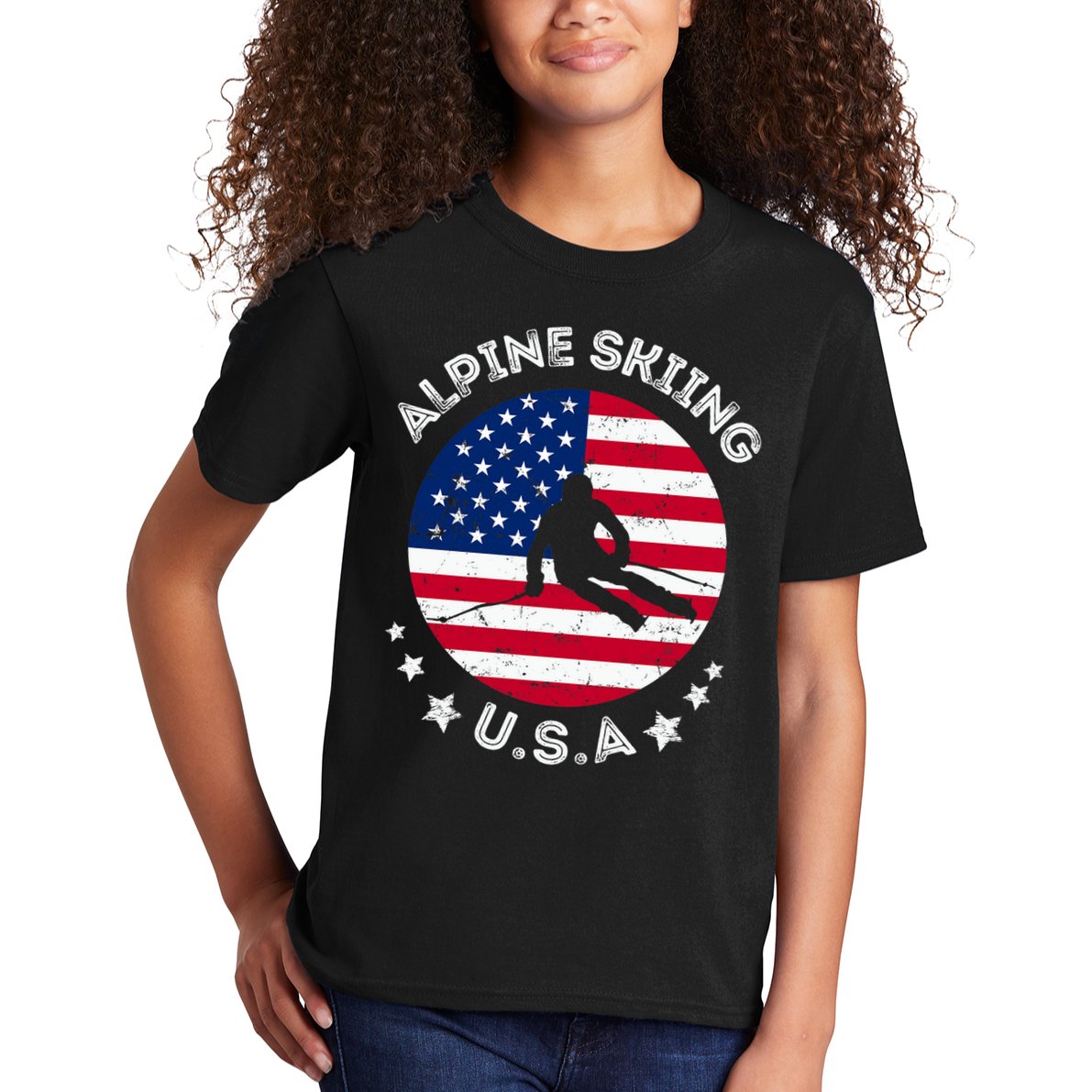 US Alpine Skiing Team Retro Support USA Downhill Skiing Team Kids T-Shirt