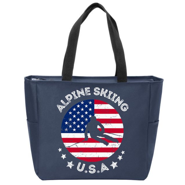 US Alpine Skiing Team Retro Support USA Downhill Skiing Team Zip Tote Bag