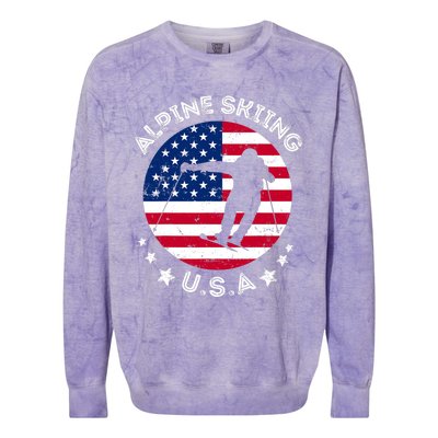 USA Alpine Skiing Team Retro Support USA Downhill Skiing Colorblast Crewneck Sweatshirt