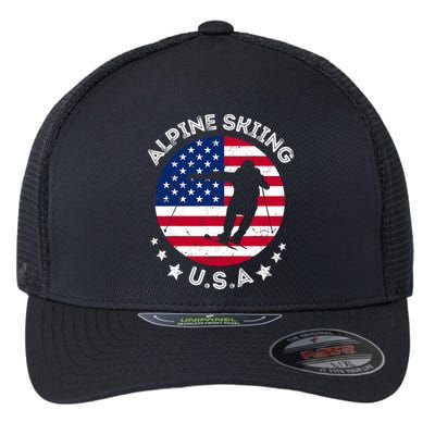 USA Alpine Skiing Team Retro Support USA Downhill Skiing Flexfit Unipanel Trucker Cap