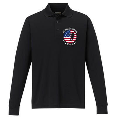 USA Alpine Skiing Team Retro Support USA Downhill Skiing Performance Long Sleeve Polo