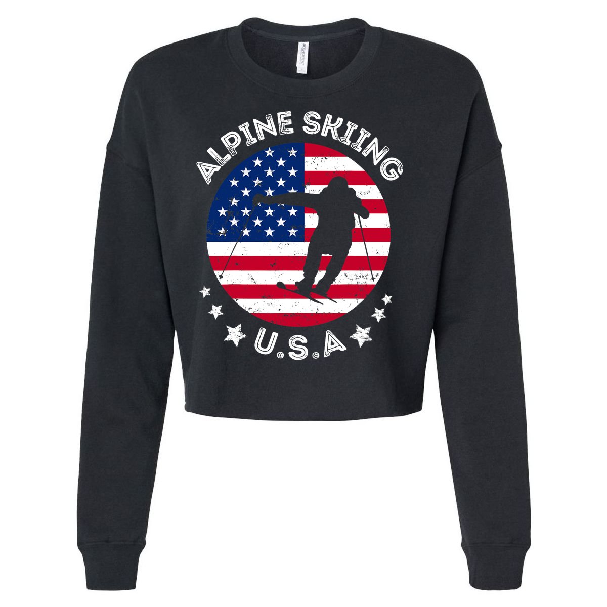 USA Alpine Skiing Team Retro Support USA Downhill Skiing Cropped Pullover Crew