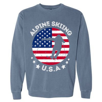 USA Alpine Skiing Team Retro Support USA Downhill Skiing Garment-Dyed Sweatshirt