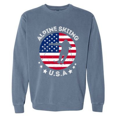 USA Alpine Skiing Team Retro Support USA Downhill Skiing Garment-Dyed Sweatshirt