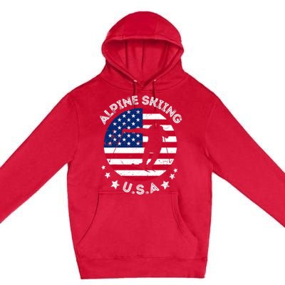 USA Alpine Skiing Team Retro Support USA Downhill Skiing Premium Pullover Hoodie