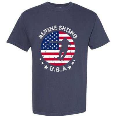 USA Alpine Skiing Team Retro Support USA Downhill Skiing Garment-Dyed Heavyweight T-Shirt