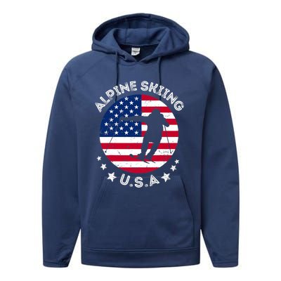 USA Alpine Skiing Team Retro Support USA Downhill Skiing Performance Fleece Hoodie