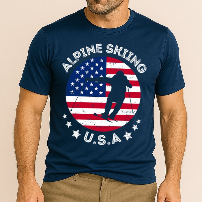 USA Alpine Skiing Team Retro Support USA Downhill Skiing Cooling Performance Crew T-Shirt