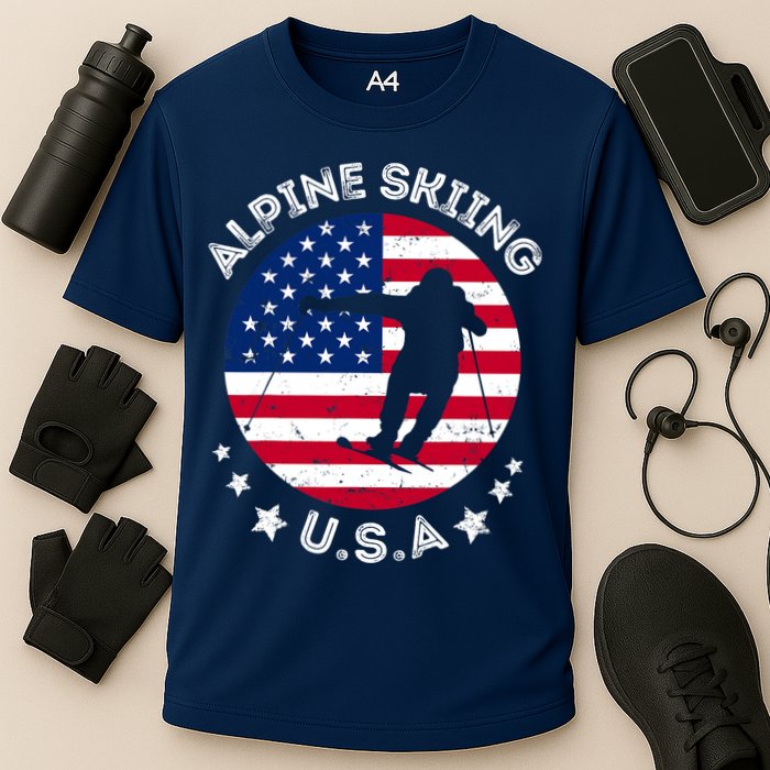 USA Alpine Skiing Team Retro Support USA Downhill Skiing Cooling Performance Crew T-Shirt