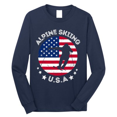 USA Alpine Skiing Team Retro Support USA Downhill Skiing Long Sleeve Shirt