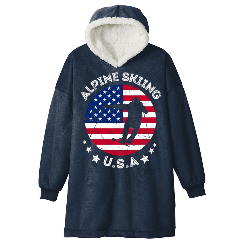 USA Alpine Skiing Team Retro Support USA Downhill Skiing Hooded Wearable Blanket