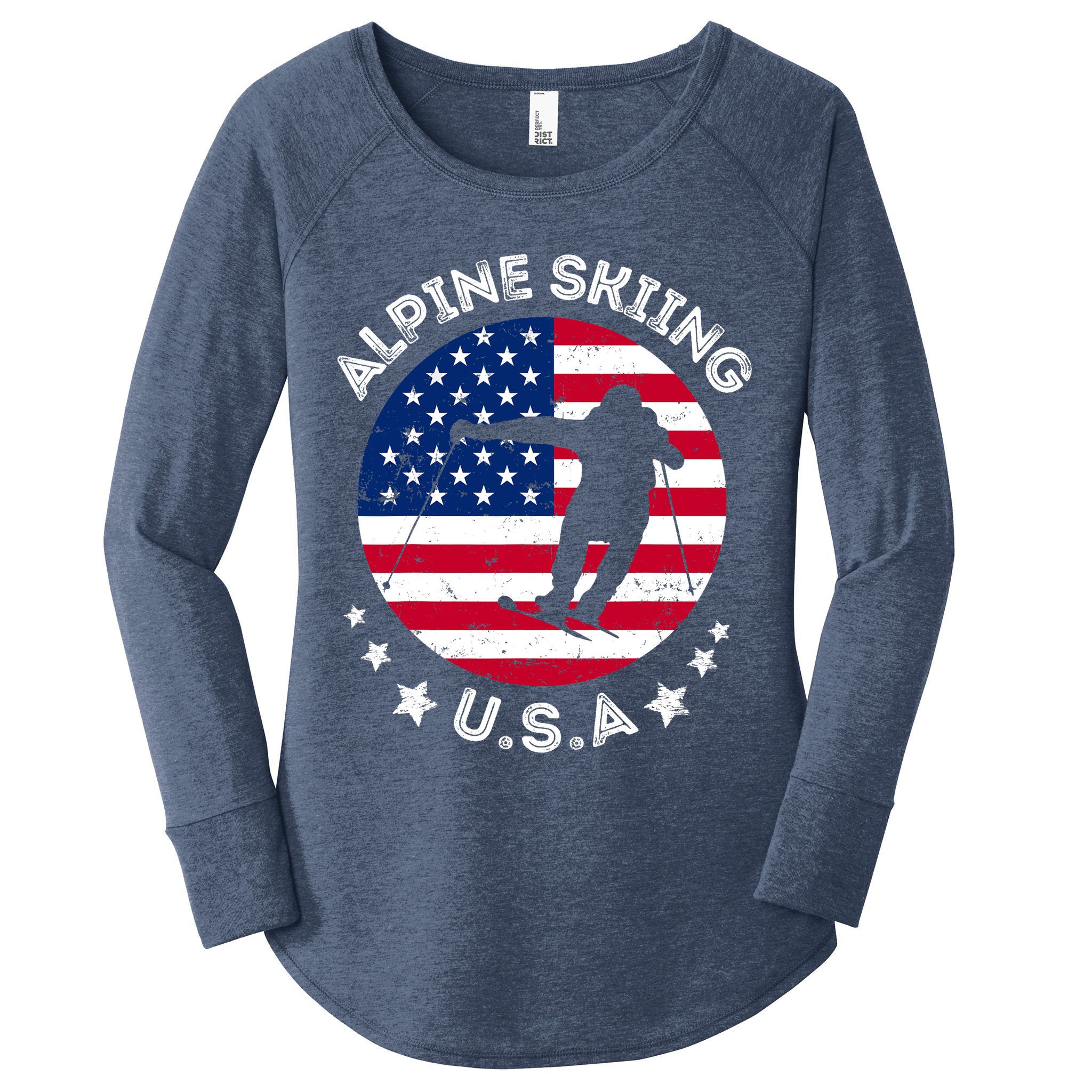 USA Alpine Skiing Team Retro Support USA Downhill Skiing Women's Perfect Tri Tunic Long Sleeve Shirt