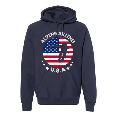 USA Alpine Skiing Team Retro Support USA Downhill Skiing Premium Hoodie