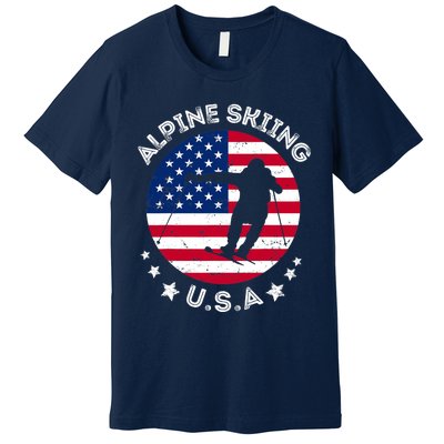 USA Alpine Skiing Team Retro Support USA Downhill Skiing Premium T-Shirt