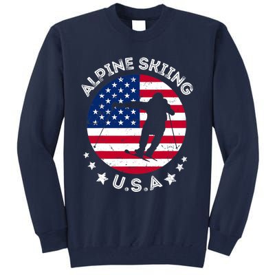 USA Alpine Skiing Team Retro Support USA Downhill Skiing Tall Sweatshirt