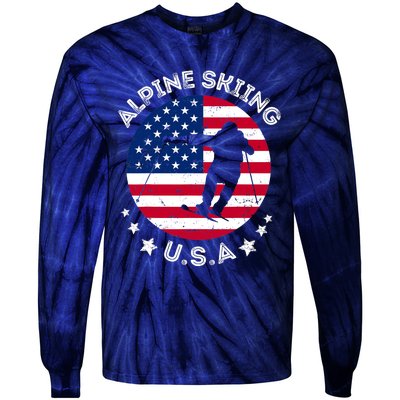 USA Alpine Skiing Team Retro Support USA Downhill Skiing Tie-Dye Long Sleeve Shirt