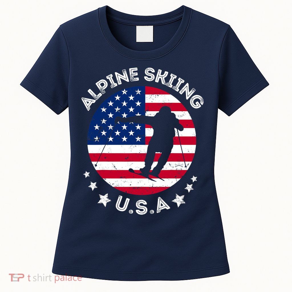USA Alpine Skiing Team Retro Support USA Downhill Skiing Womens T-Shirt