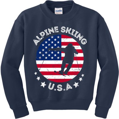 USA Alpine Skiing Team Retro Support USA Downhill Skiing Kids Sweatshirt