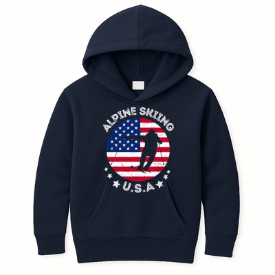 USA Alpine Skiing Team Retro Support USA Downhill Skiing Kids Hoodie