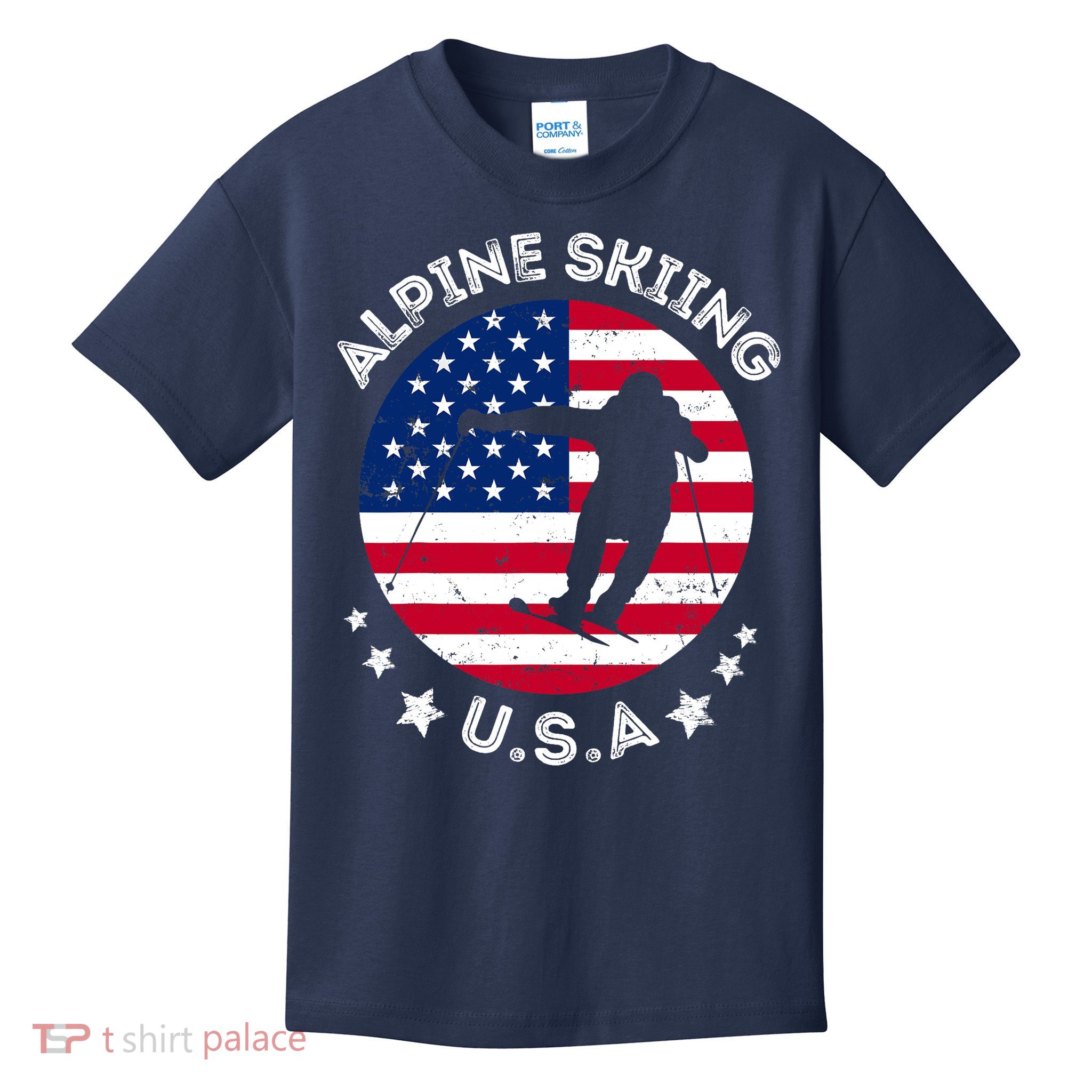USA Alpine Skiing Team Retro Support USA Downhill Skiing Kids T-Shirt