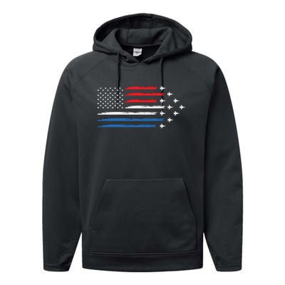 USAF Air Show American Flag 4th Of July Performance Fleece Hoodie